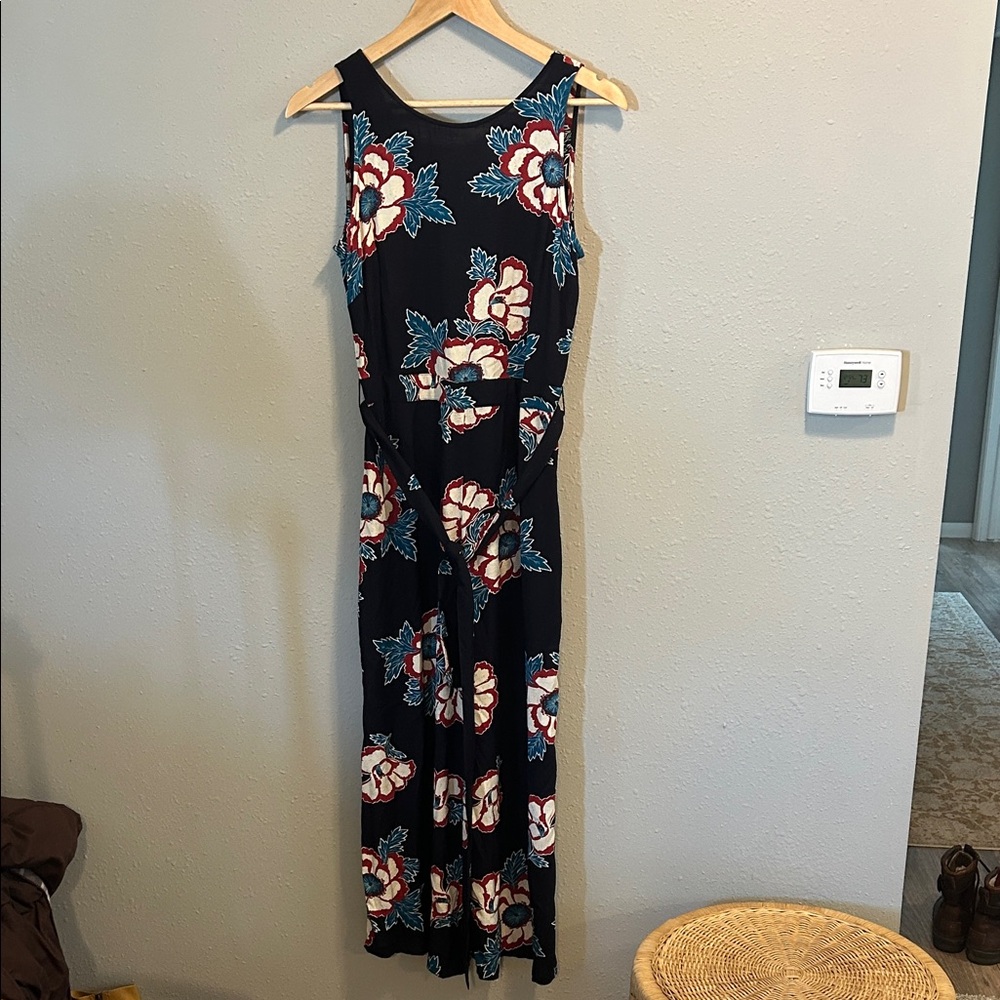 BOGO Fat Face Navy Sleeveless Jumpsuit with Red & Teal Floral Print